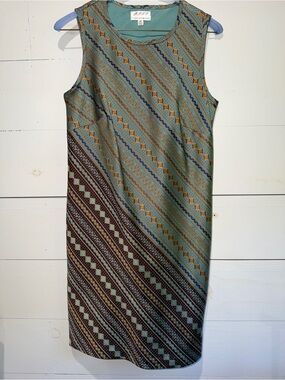 MSSP Geometric Print Shift Dress XS Sage Green Sleeveless Boho